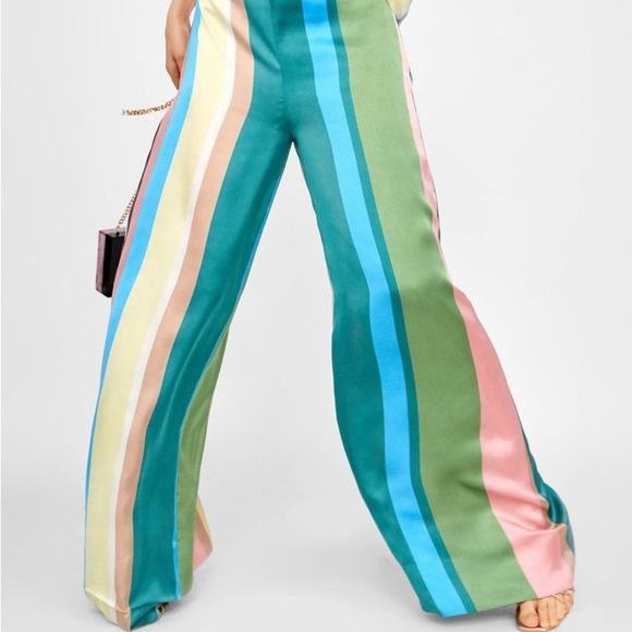 ZARA Pastel Striped Open Back Halter Top & Flowy Palazzo Pants 2pc Coord Set NWT - Picture 6 of 9